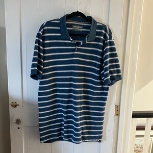 Eddie Bauer Navy and White Striped Polo Shirt